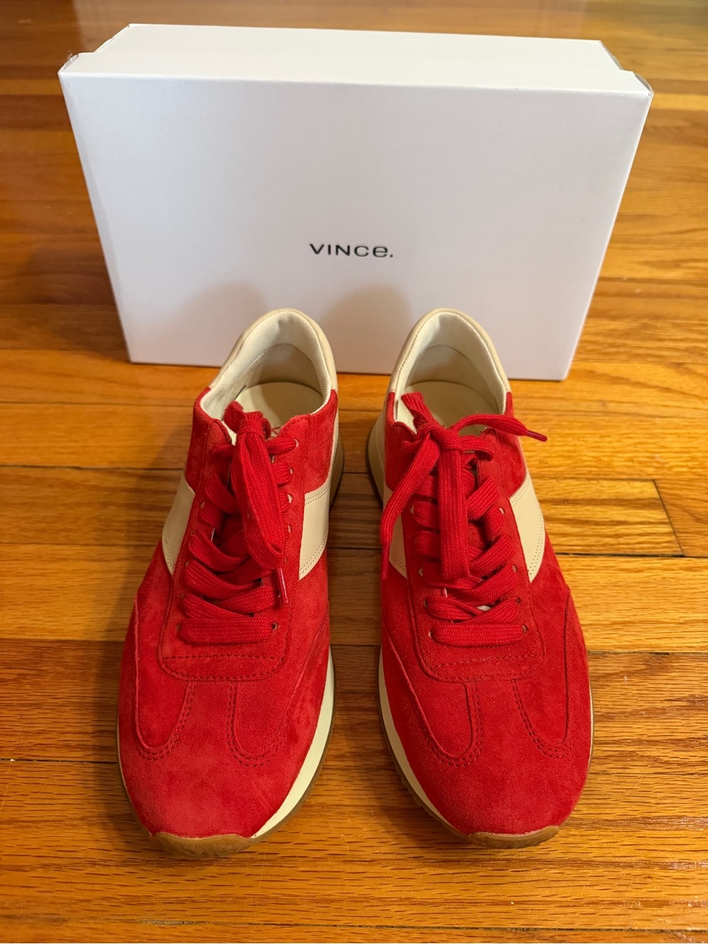 Vince Red Suede Sneakers with Cream Panels